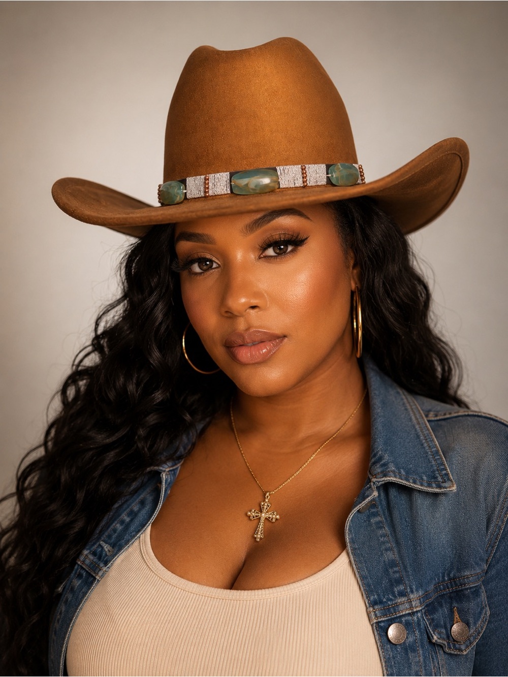 ✨✨Rustic Western Cowboy Hat – Camel Brown with Natural Stone Hat Band